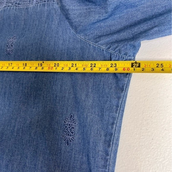 Nurture Chambray Denim Roll Tab Sleeve Embroidered Blue Shift Dress Women XL - Picture 11 of 16